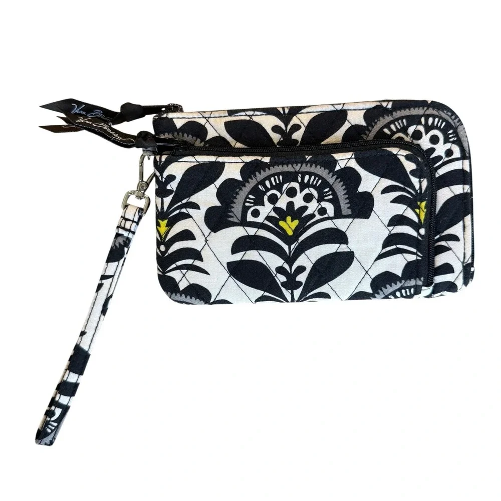 Vera‎ Bradley Tote and Wristlet Set Women Large Black White Floral Nightingale